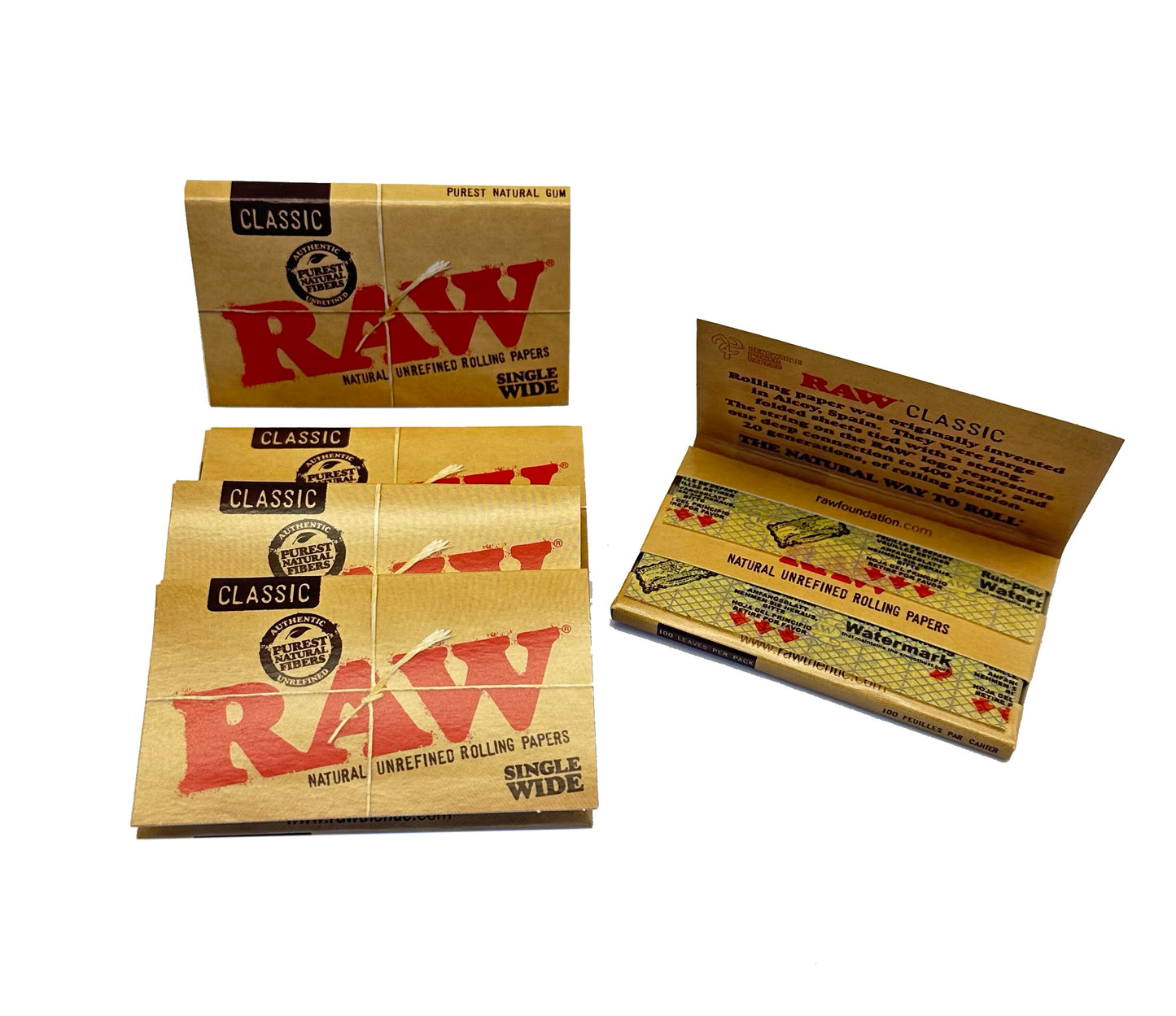 RAW Rolling Paper Classic Single Wide Double. One Booklet