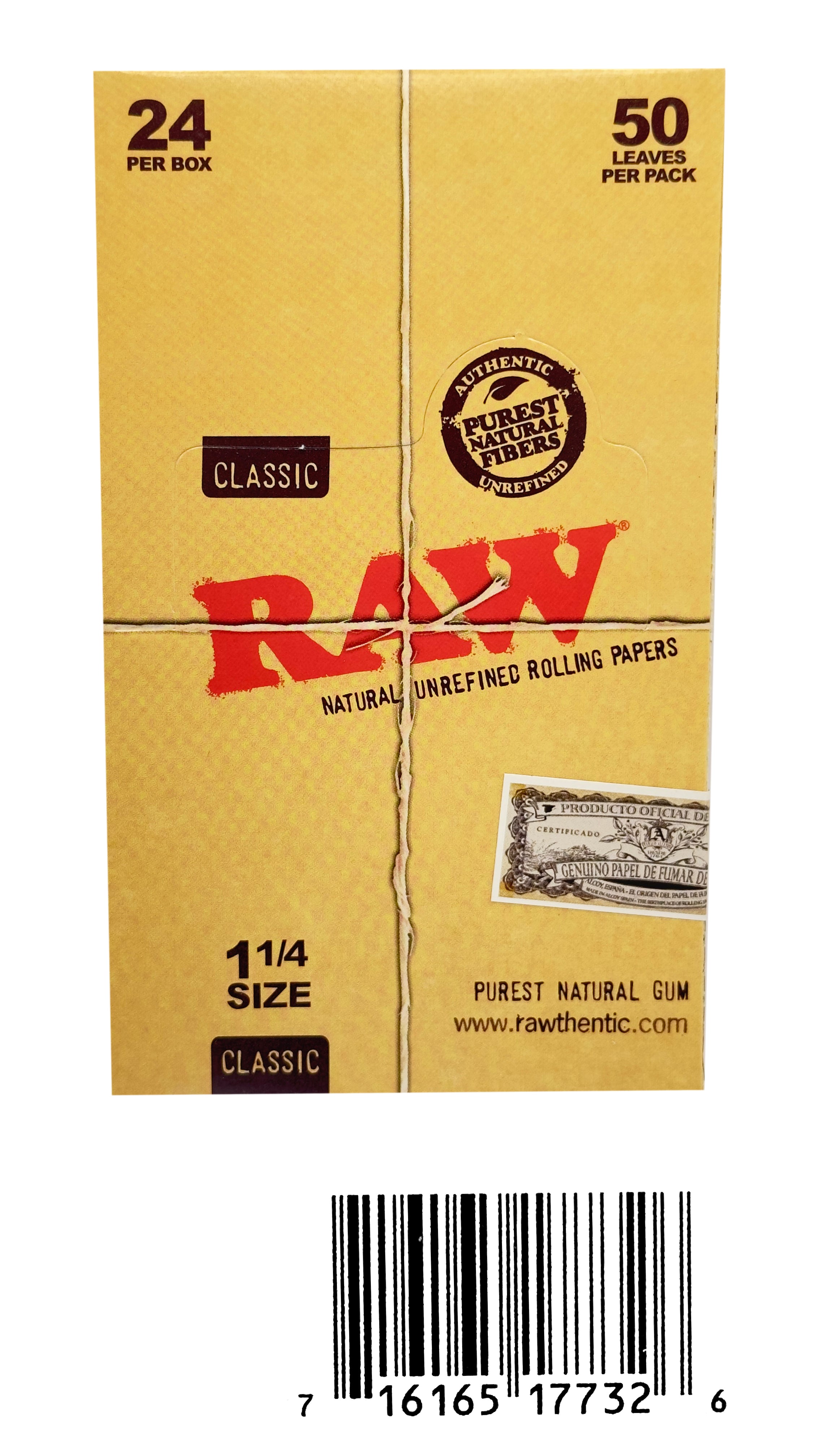 Raw Classic 1-1/4 Size Rolling Papers. One Booklet