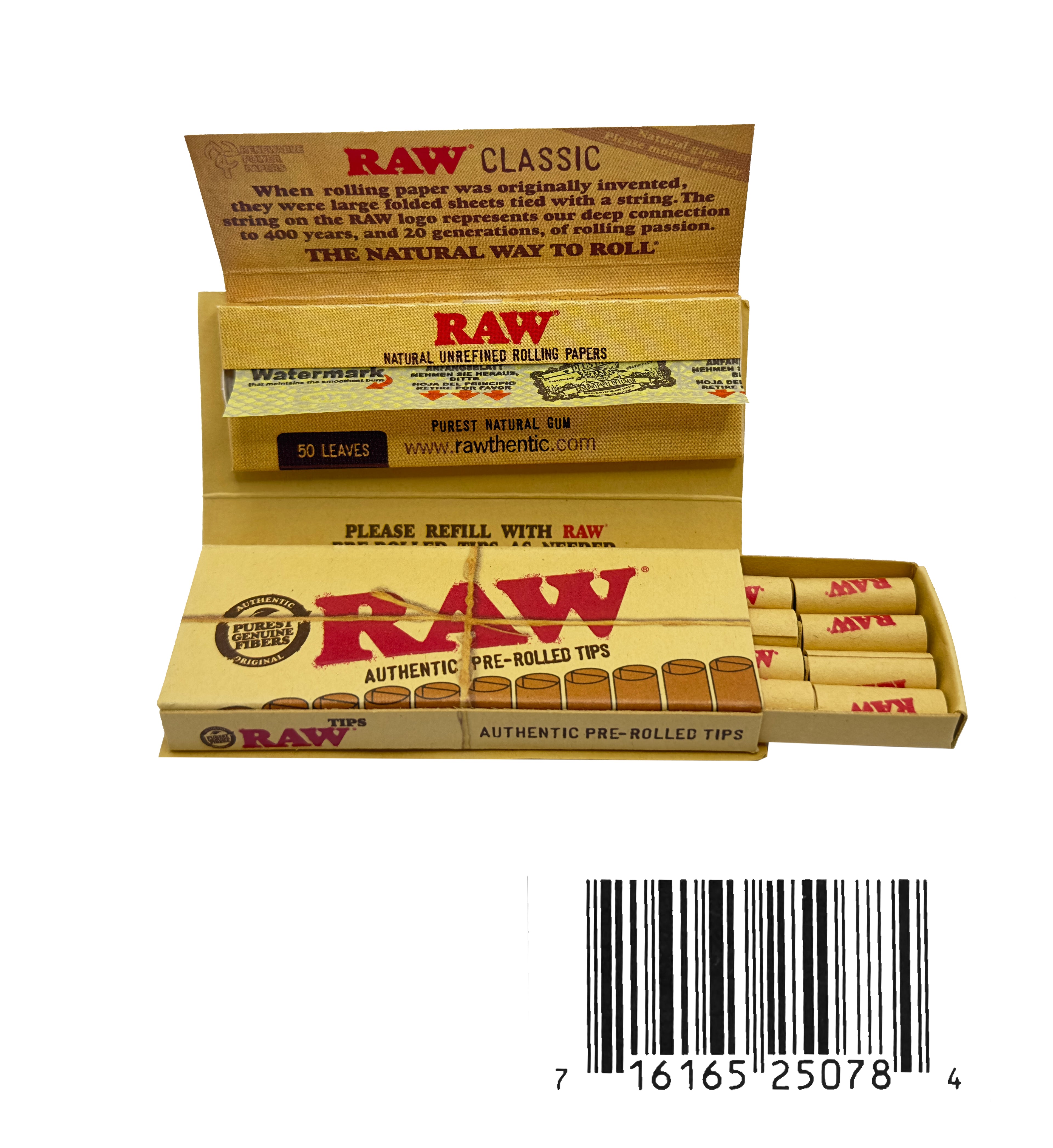 One pack of 24 X RAW classic rolling paper KING Size Slim+Pre-Rolled Tips.