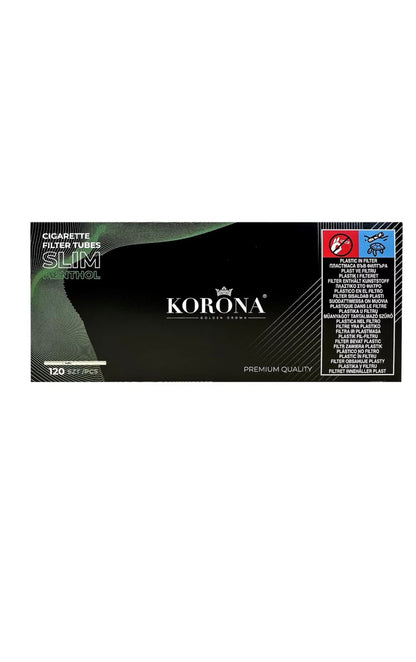 Korona Menthol Filter Empty Tubes Slim 6.5mm. Each Pack Has 120 Tubes