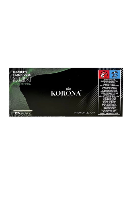 Korona Menthol Filter Empty Tubes Slim 6.5mm. Each Pack Has 120 Tubes